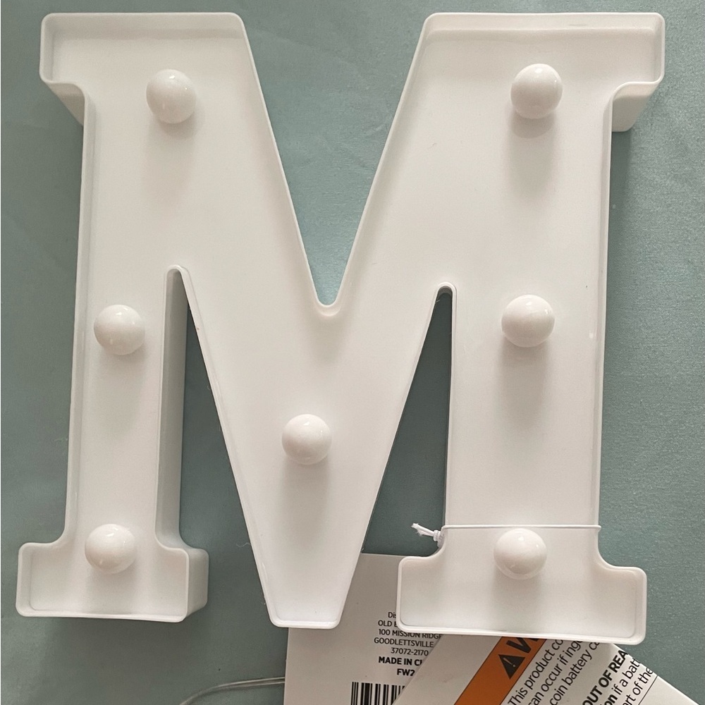 NWT White LED Letter M Wall Decor